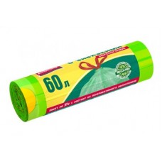 60л AV Биоразлагаемые пакеты д/мусора с завязками Уник технологии D2W, ПНД 60л, 10шт рулон зеленые
